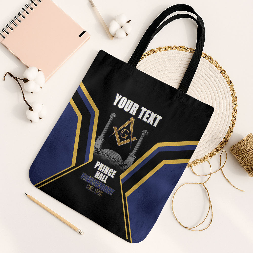 Personalized Prince Hall Freemasonry Tote Bag Royal Blue Gold Masonic Geometric Legacy Graphic