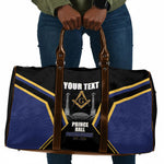 Personalized Prince Hall Freemasonry Travel Bag Royal Blue Gold Masonic Geometric Legacy Graphic