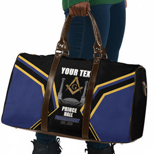 Personalized Prince Hall Freemasonry Travel Bag Royal Blue Gold Masonic Geometric Legacy Graphic