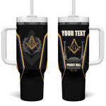 Personalized Prince Hall Freemasonry Tumbler With Handle Royal Blue Gold Masonic Geometric Legacy Graphic