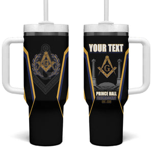 Personalized Prince Hall Freemasonry Tumbler With Handle Royal Blue Gold Masonic Geometric Legacy Graphic