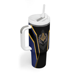 Personalized Prince Hall Freemasonry Tumbler With Handle Royal Blue Gold Masonic Geometric Legacy Graphic