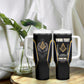 Personalized Prince Hall Freemasonry Tumbler With Handle Royal Blue Gold Masonic Geometric Legacy Graphic