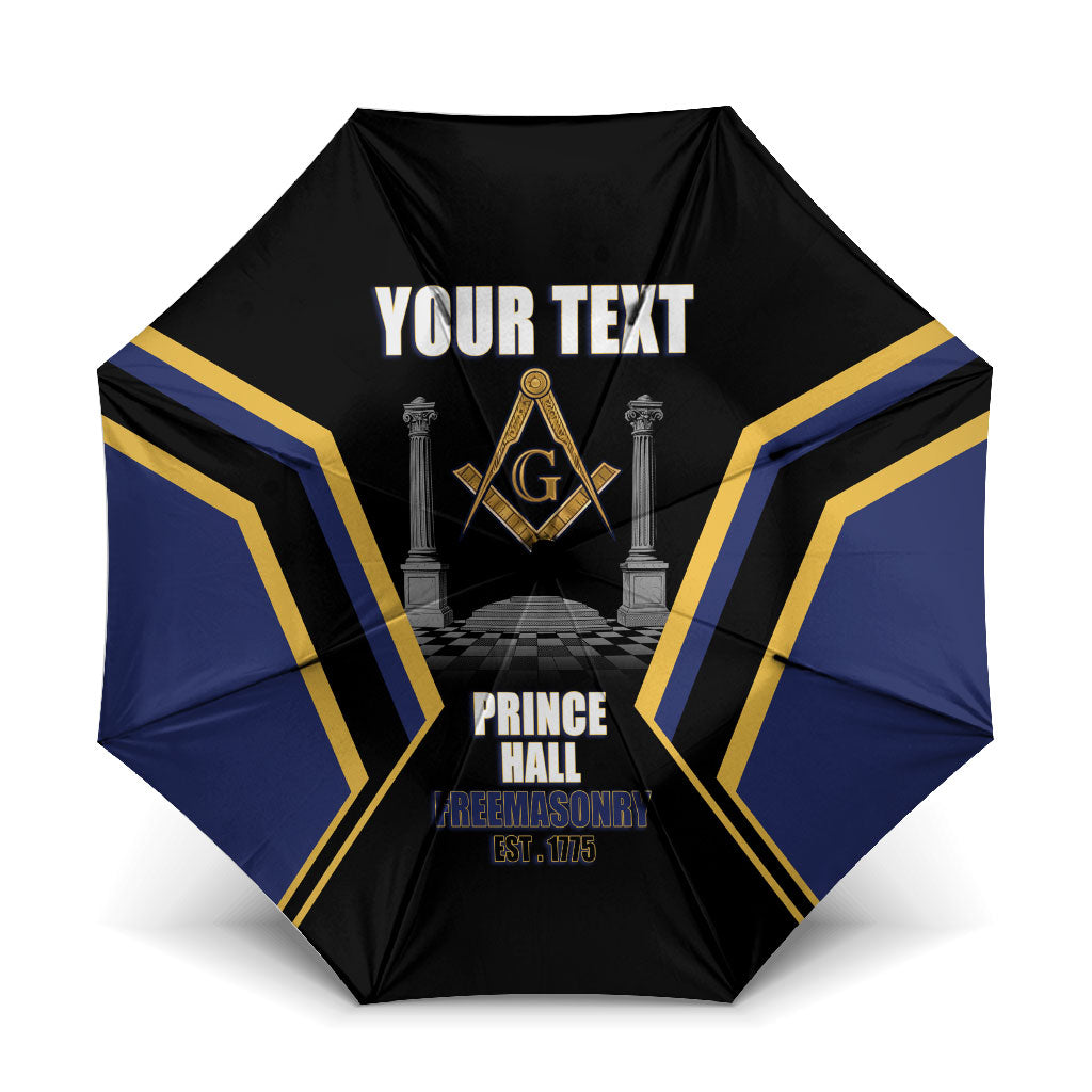 Personalized Prince Hall Freemasonry Umbrella Royal Blue Gold Masonic Geometric Legacy Graphic