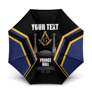 Personalized Prince Hall Freemasonry Umbrella Royal Blue Gold Masonic Geometric Legacy Graphic