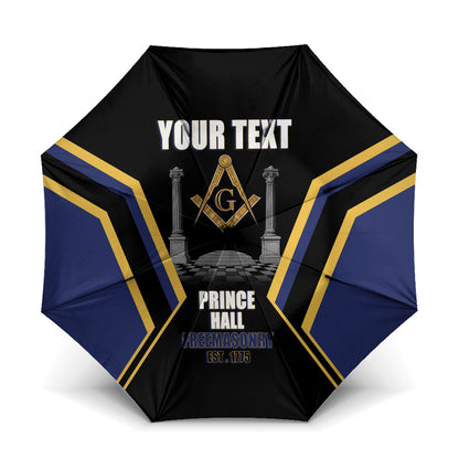 Personalized Prince Hall Freemasonry Umbrella Royal Blue Gold Masonic Geometric Legacy Graphic
