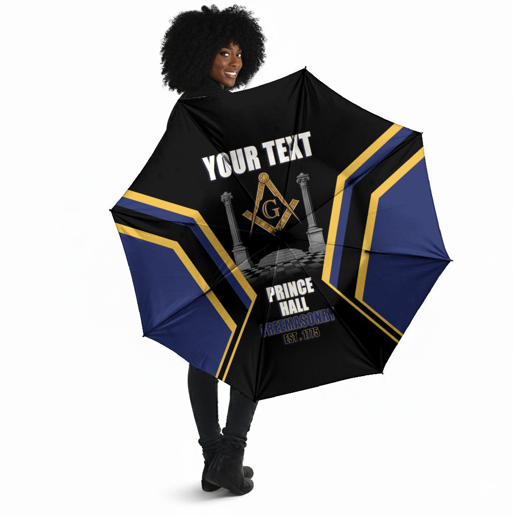 Personalized Prince Hall Freemasonry Umbrella Royal Blue Gold Masonic Geometric Legacy Graphic