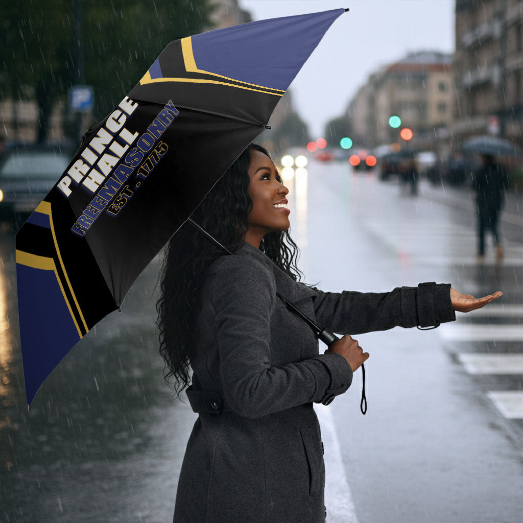 Personalized Prince Hall Freemasonry Umbrella Royal Blue Gold Masonic Geometric Legacy Graphic