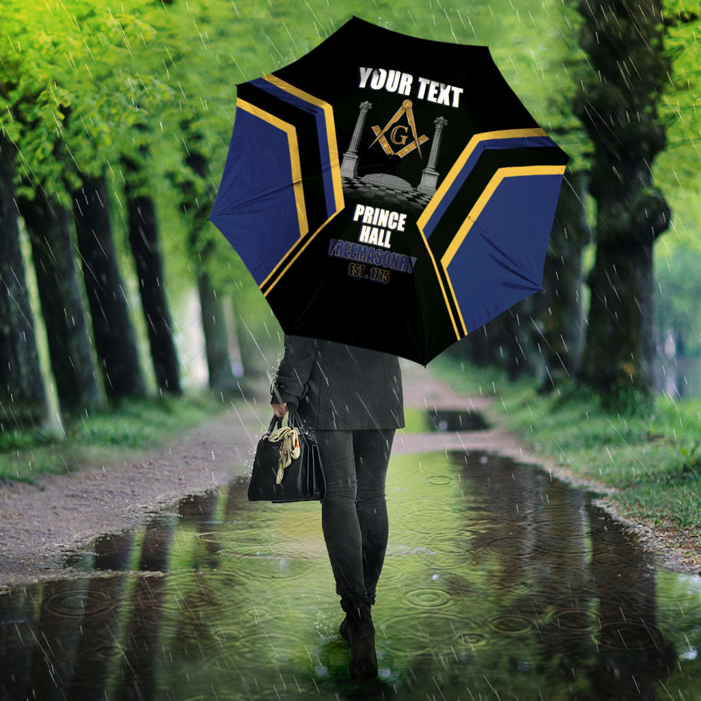 Personalized Prince Hall Freemasonry Umbrella Royal Blue Gold Masonic Geometric Legacy Graphic