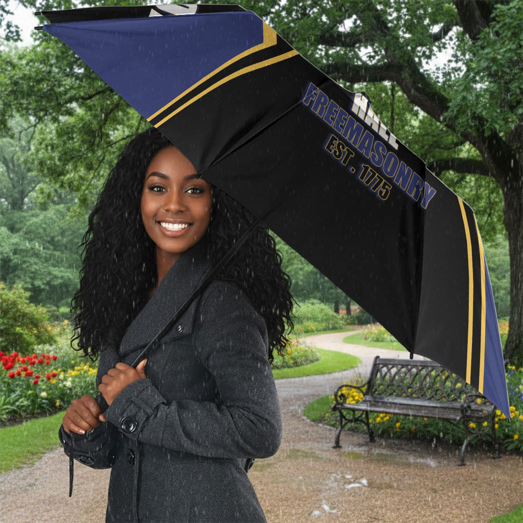 Personalized Prince Hall Freemasonry Umbrella Royal Blue Gold Masonic Geometric Legacy Graphic