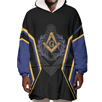 Personalized Prince Hall Freemasonry Wearable Blanket Hoodie Royal Blue Gold Masonic Geometric Legacy Graphic