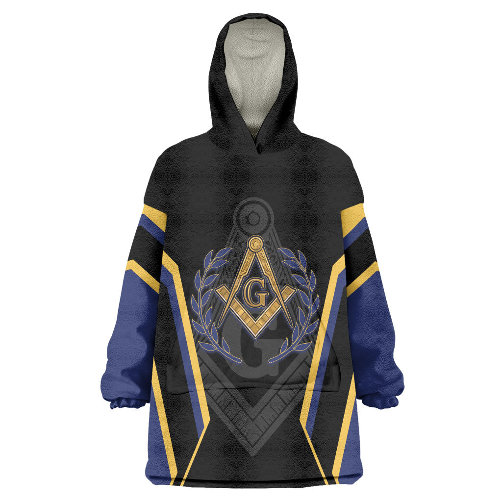 Personalized Prince Hall Freemasonry Wearable Blanket Hoodie Royal Blue Gold Masonic Geometric Legacy Graphic