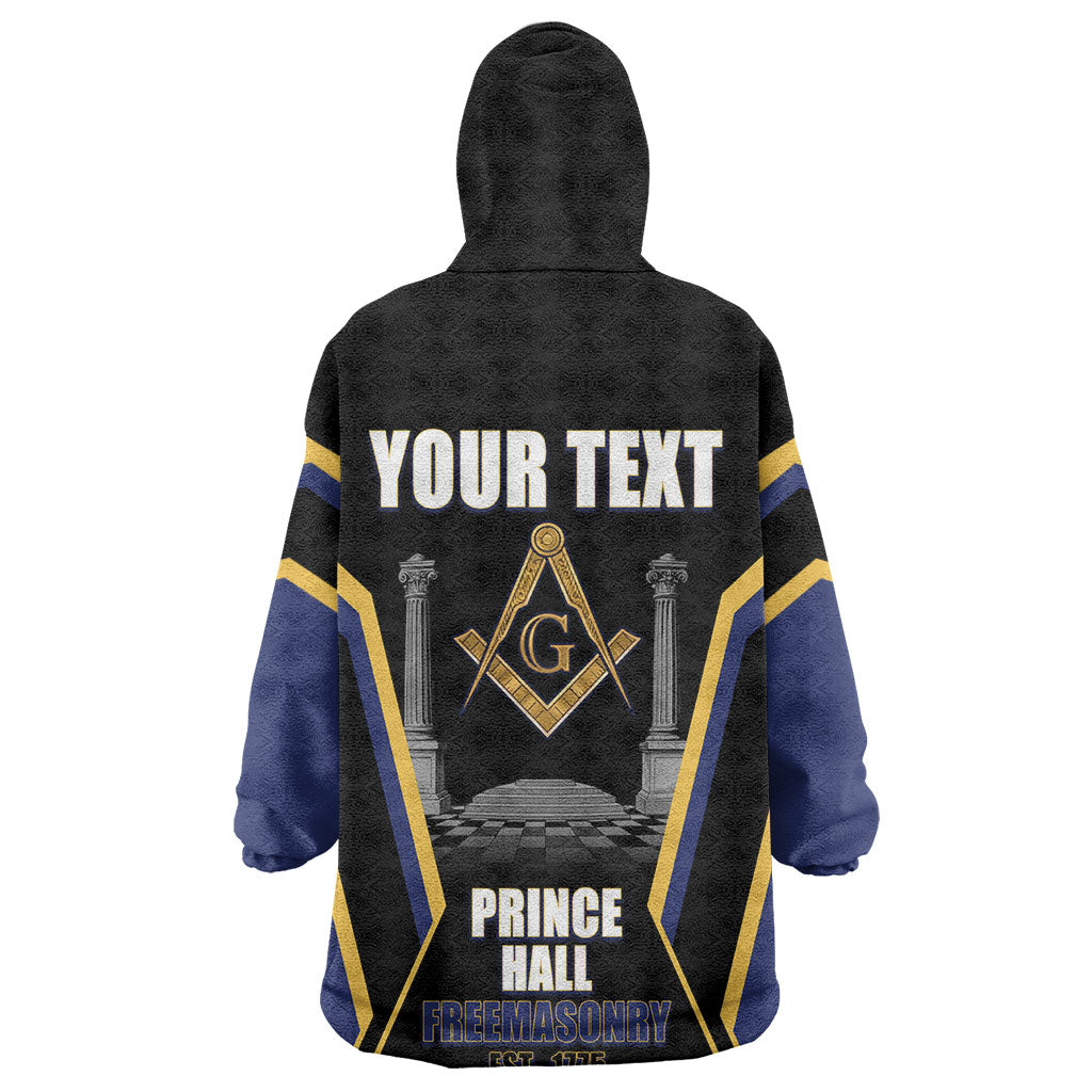 Personalized Prince Hall Freemasonry Wearable Blanket Hoodie Royal Blue Gold Masonic Geometric Legacy Graphic