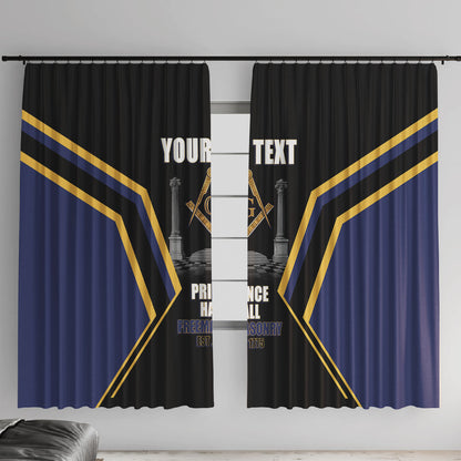 Personalized Prince Hall Freemasonry Window Curtain Royal Blue Gold Masonic Geometric Legacy Graphic