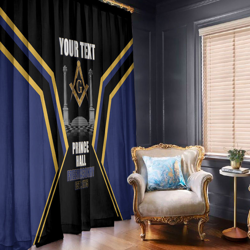Personalized Prince Hall Freemasonry Window Curtain Royal Blue Gold Masonic Geometric Legacy Graphic