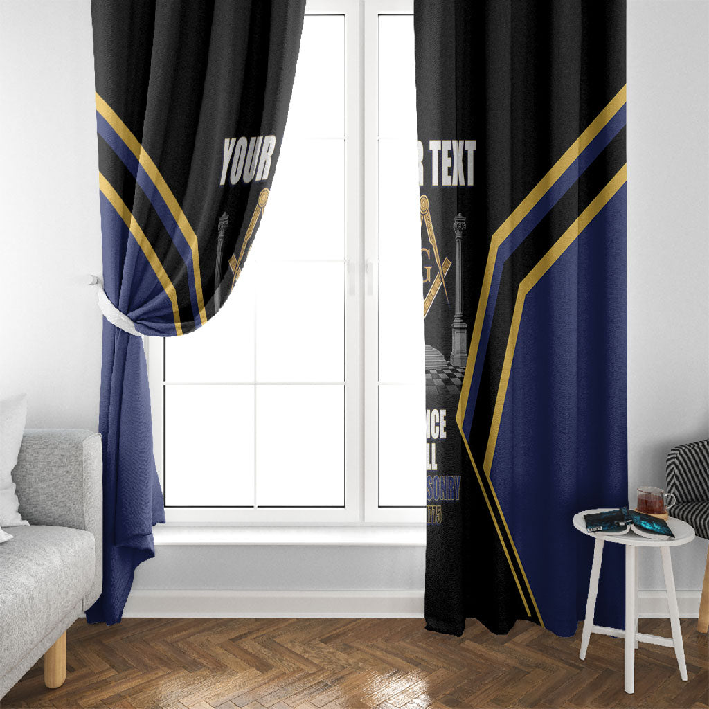 Personalized Prince Hall Freemasonry Window Curtain Royal Blue Gold Masonic Geometric Legacy Graphic