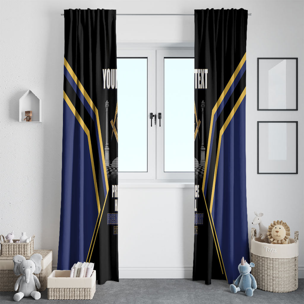 Personalized Prince Hall Freemasonry Window Curtain Royal Blue Gold Masonic Geometric Legacy Graphic