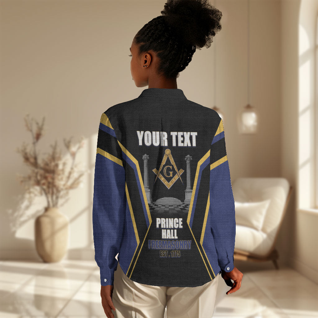 Personalized Prince Hall Freemasonry Women Casual Shirt Royal Blue Gold Masonic Geometric Legacy Graphic