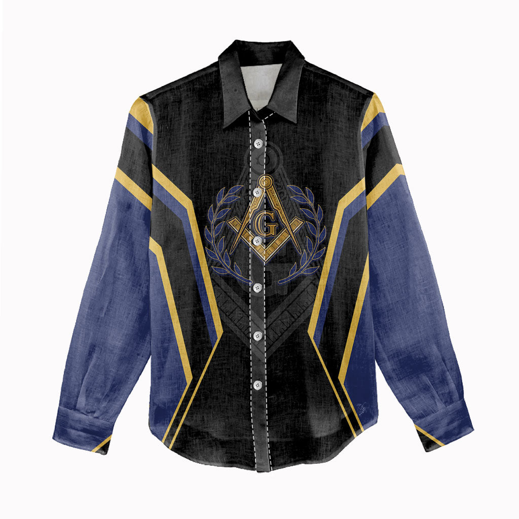 Personalized Prince Hall Freemasonry Women Casual Shirt Royal Blue Gold Masonic Geometric Legacy Graphic