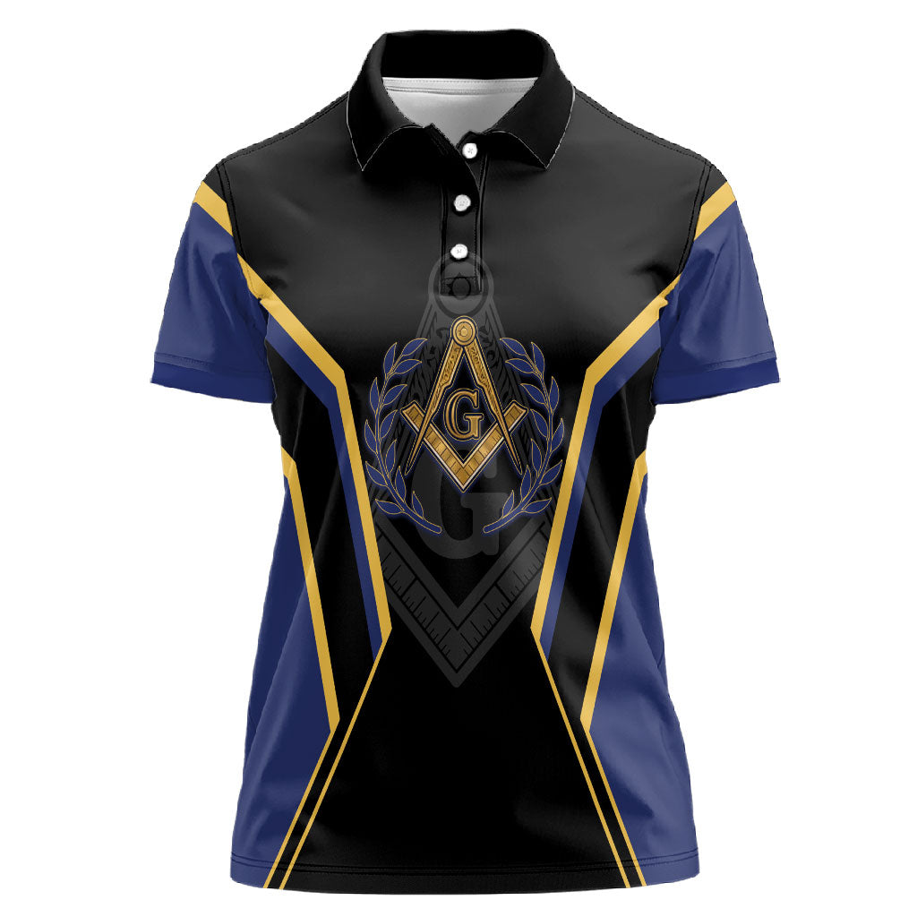 Personalized Prince Hall Freemasonry Women Polo Shirt Royal Blue Gold Masonic Geometric Legacy Graphic