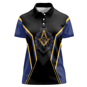 Personalized Prince Hall Freemasonry Women Polo Shirt Royal Blue Gold Masonic Geometric Legacy Graphic