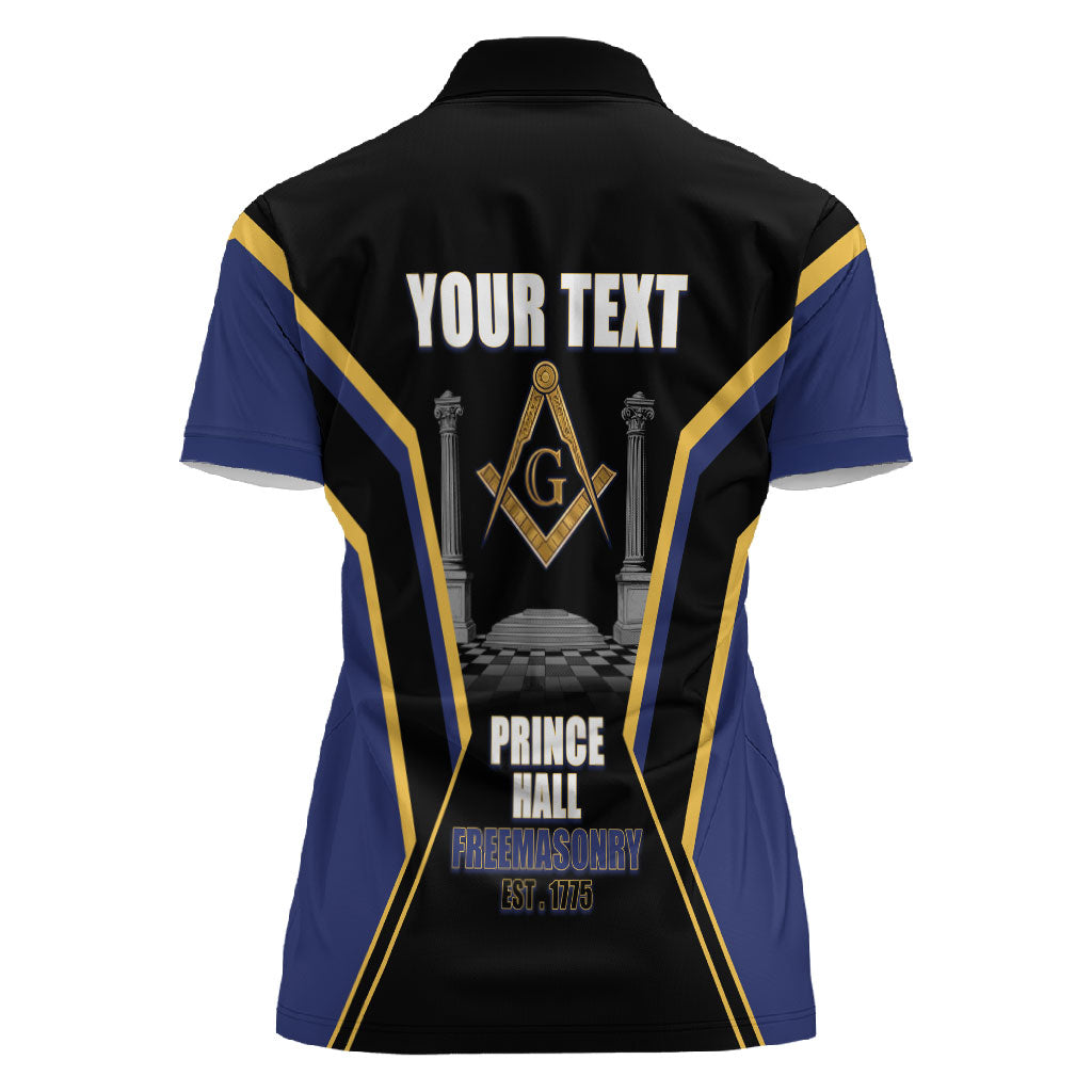 Personalized Prince Hall Freemasonry Women Polo Shirt Royal Blue Gold Masonic Geometric Legacy Graphic