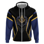 Personalized Prince Hall Freemasonry Zip Hoodie Royal Blue Gold Masonic Geometric Legacy Graphic