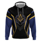 Personalized Prince Hall Freemasonry Zip Hoodie Royal Blue Gold Masonic Geometric Legacy Graphic