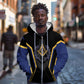 Personalized Prince Hall Freemasonry Zip Hoodie Royal Blue Gold Masonic Geometric Legacy Graphic