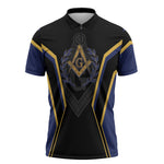 Personalized Prince Hall Freemasonry Zipper Polo Shirt Royal Blue Gold Masonic Geometric Legacy Graphic