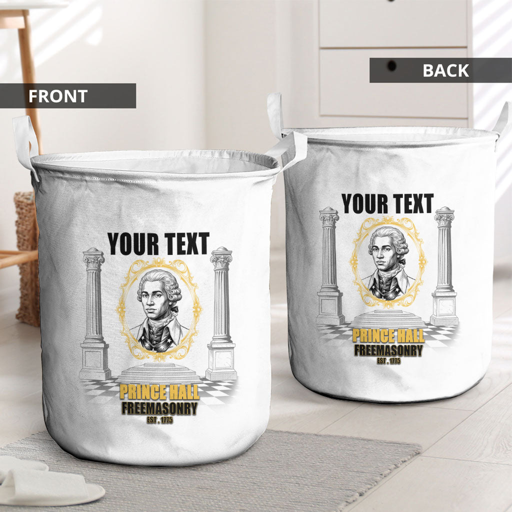 Personalized Prince Hall Freemasonry Laundry Basket Masonic Square And Compass Vintage Gold Pillar Illustration