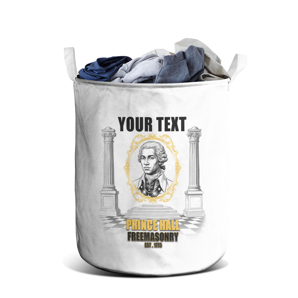 Personalized Prince Hall Freemasonry Laundry Basket Masonic Square And Compass Vintage Gold Pillar Illustration