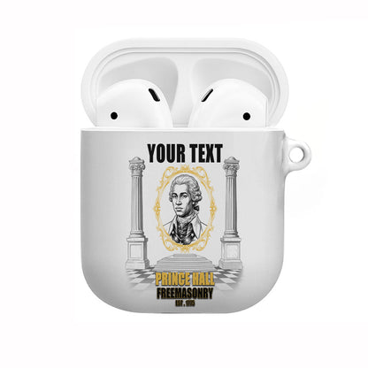 Personalized Prince Hall Freemasonry AirPods Case Masonic Square And Compass Vintage Gold Pillar Illustration