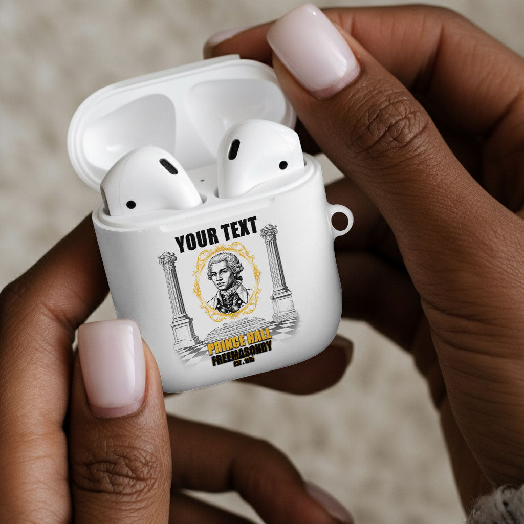 Personalized Prince Hall Freemasonry AirPods Case Masonic Square And Compass Vintage Gold Pillar Illustration