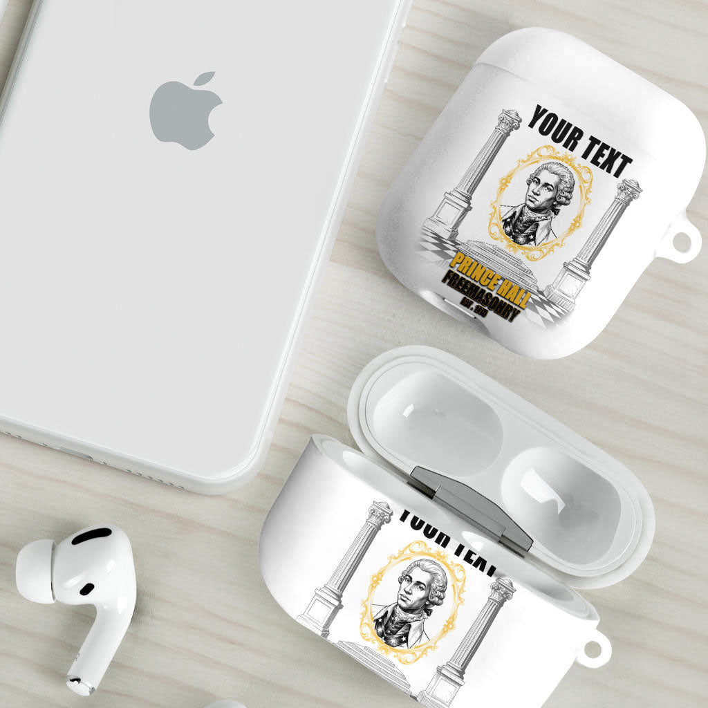 Personalized Prince Hall Freemasonry AirPods Case Masonic Square And Compass Vintage Gold Pillar Illustration