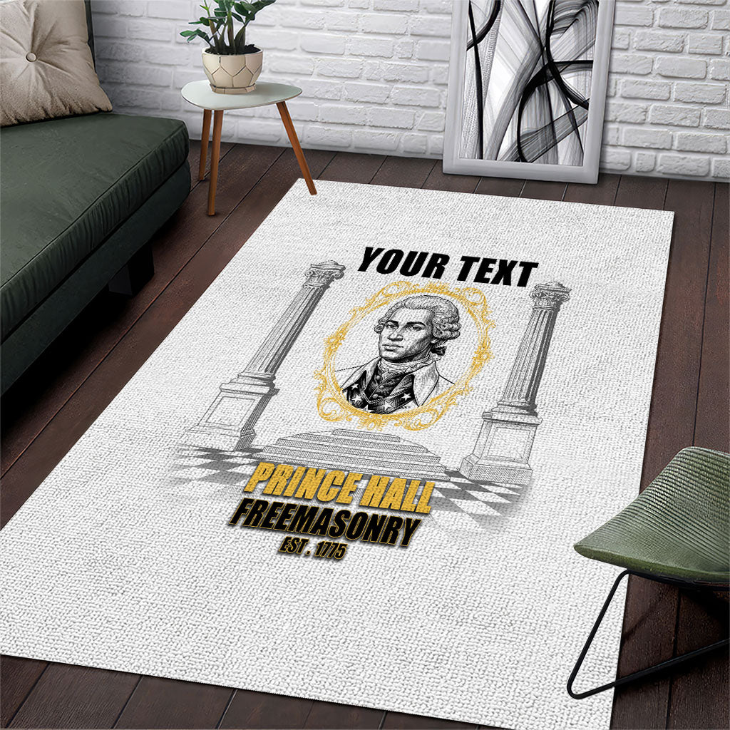 Personalized Prince Hall Freemasonry Area Rug Masonic Square And Compass Vintage Gold Pillar Illustration