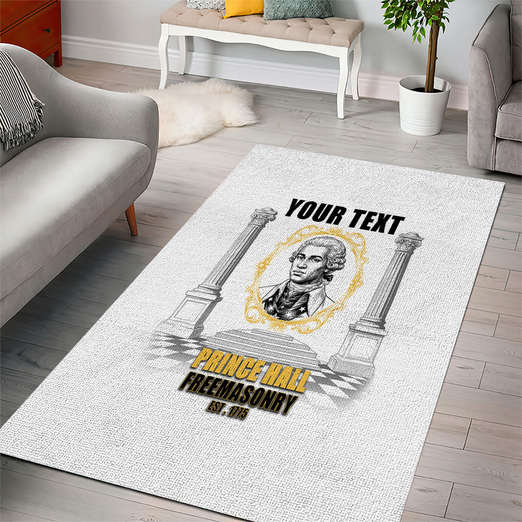 Personalized Prince Hall Freemasonry Area Rug Masonic Square And Compass Vintage Gold Pillar Illustration