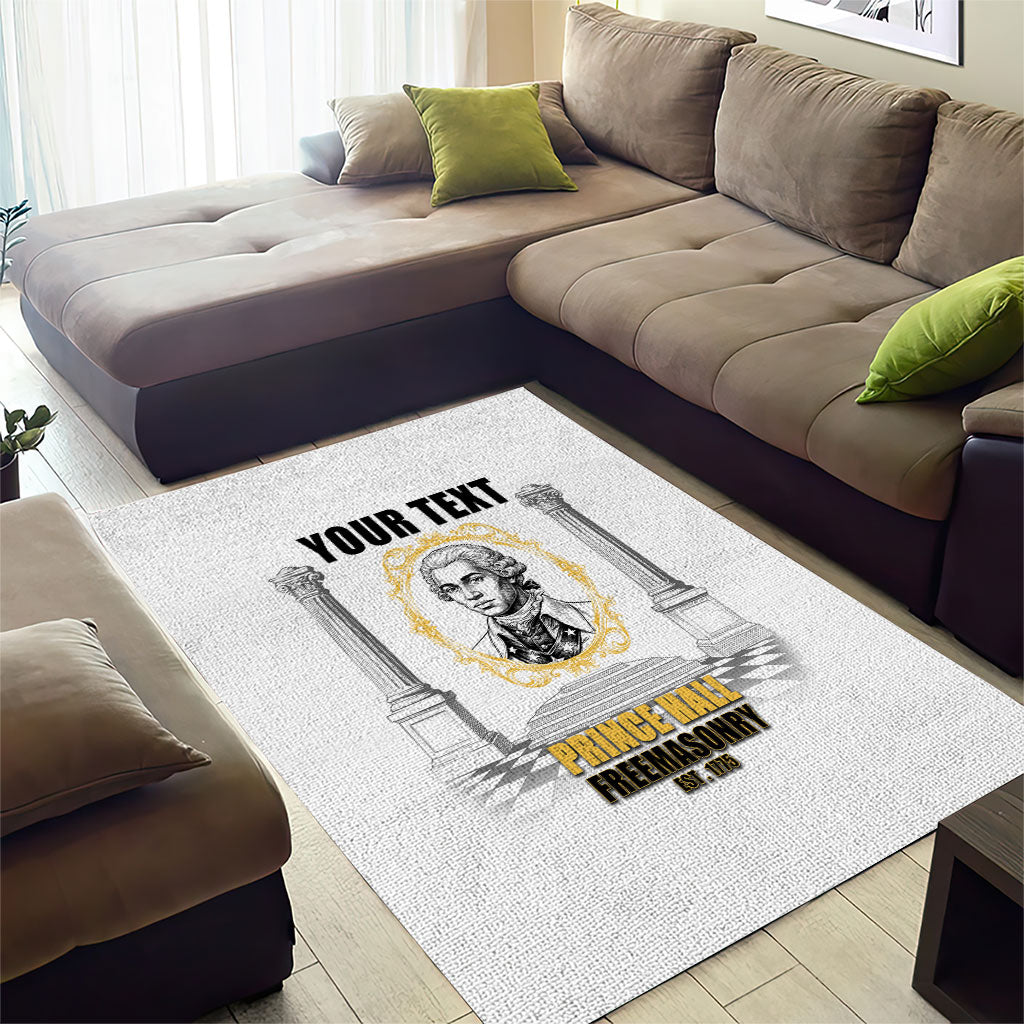 Personalized Prince Hall Freemasonry Area Rug Masonic Square And Compass Vintage Gold Pillar Illustration