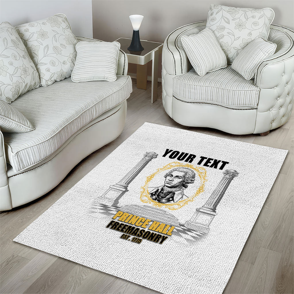 Personalized Prince Hall Freemasonry Area Rug Masonic Square And Compass Vintage Gold Pillar Illustration