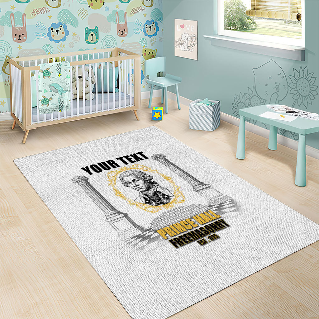 Personalized Prince Hall Freemasonry Area Rug Masonic Square And Compass Vintage Gold Pillar Illustration