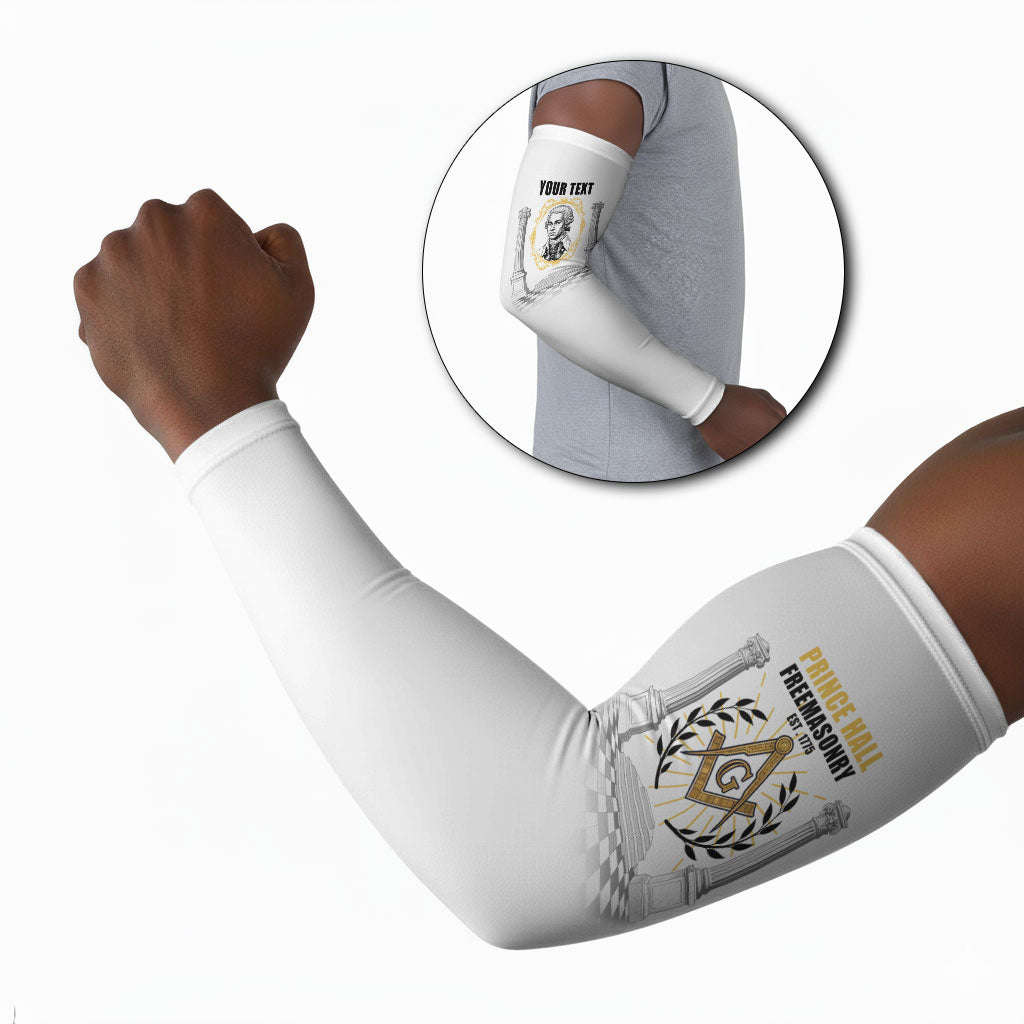 Personalized Prince Hall Freemasonry Arm Sleeves Masonic Square And Compass Vintage Gold Pillar Illustration
