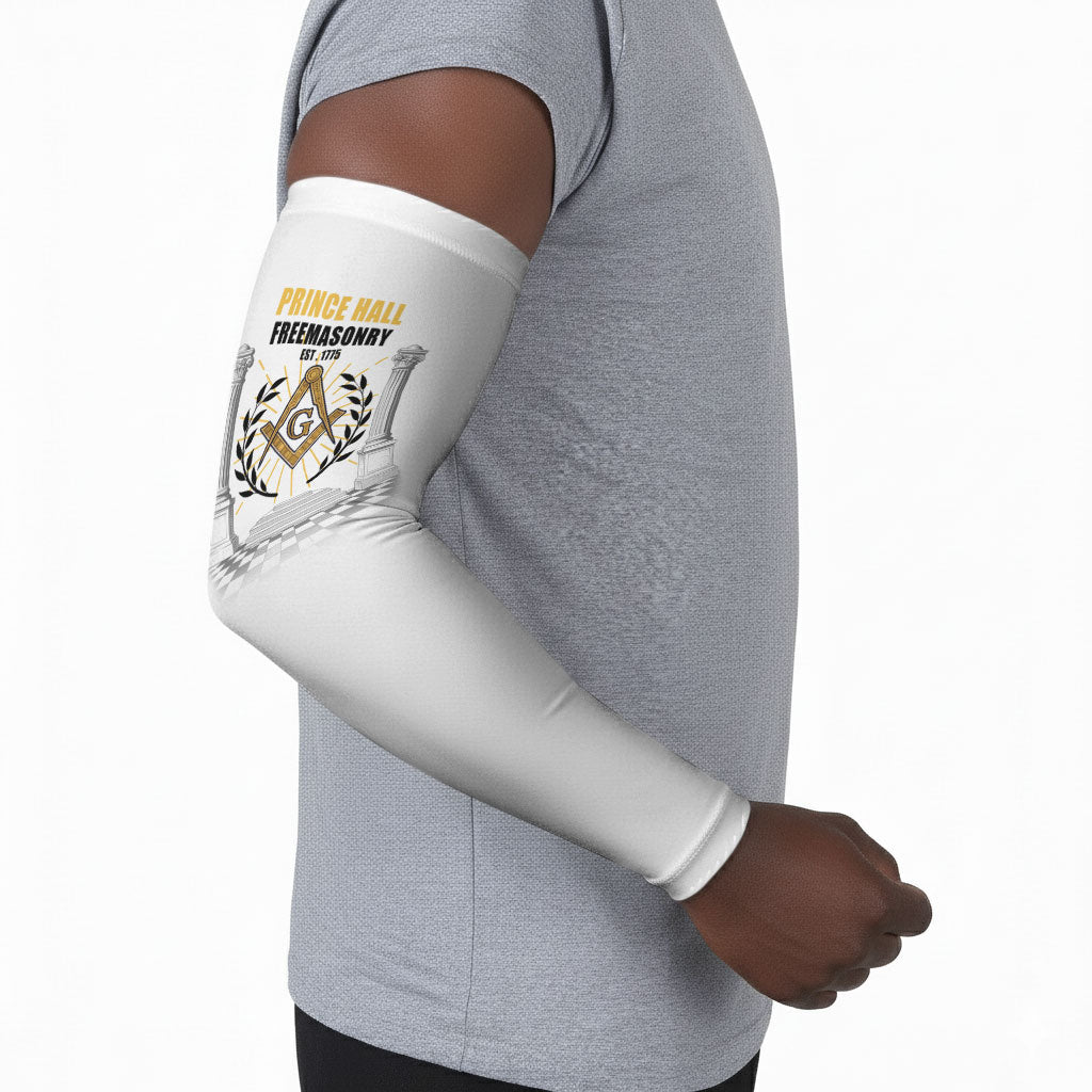 Personalized Prince Hall Freemasonry Arm Sleeves Masonic Square And Compass Vintage Gold Pillar Illustration