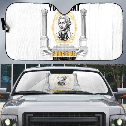 Personalized Prince Hall Freemasonry Auto Sun Shade Masonic Square And Compass Vintage Gold Pillar Illustration