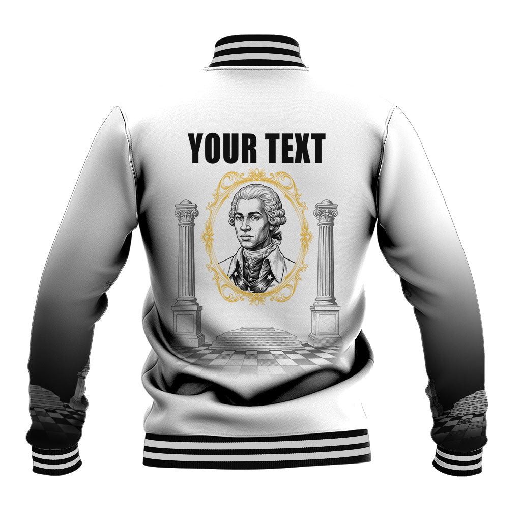 Personalized Prince Hall Freemasonry Baseball Jacket Masonic Square And Compass Vintage Gold Pillar Illustration
