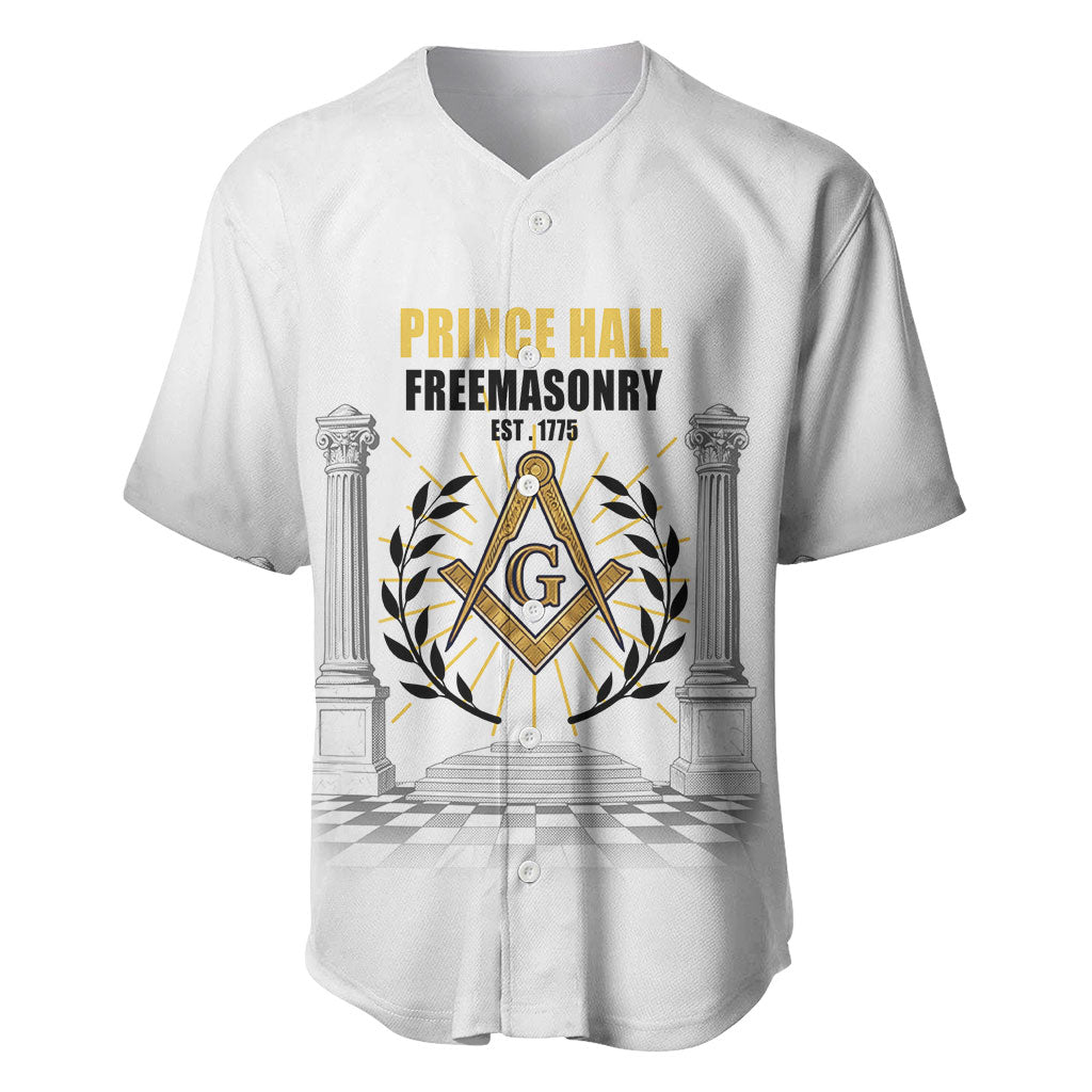 Personalized Prince Hall Freemasonry Baseball Jersey Masonic Square And Compass Vintage Gold Pillar Illustration