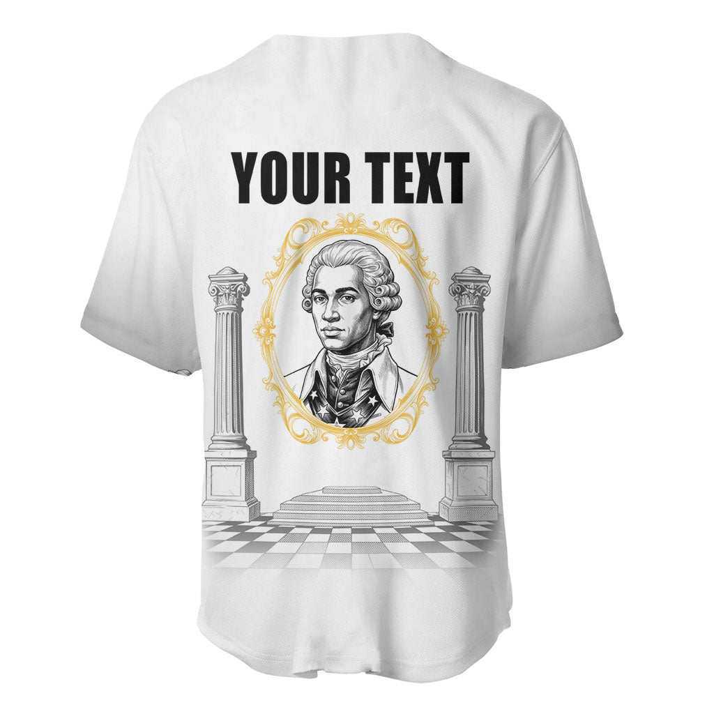Personalized Prince Hall Freemasonry Baseball Jersey Masonic Square And Compass Vintage Gold Pillar Illustration