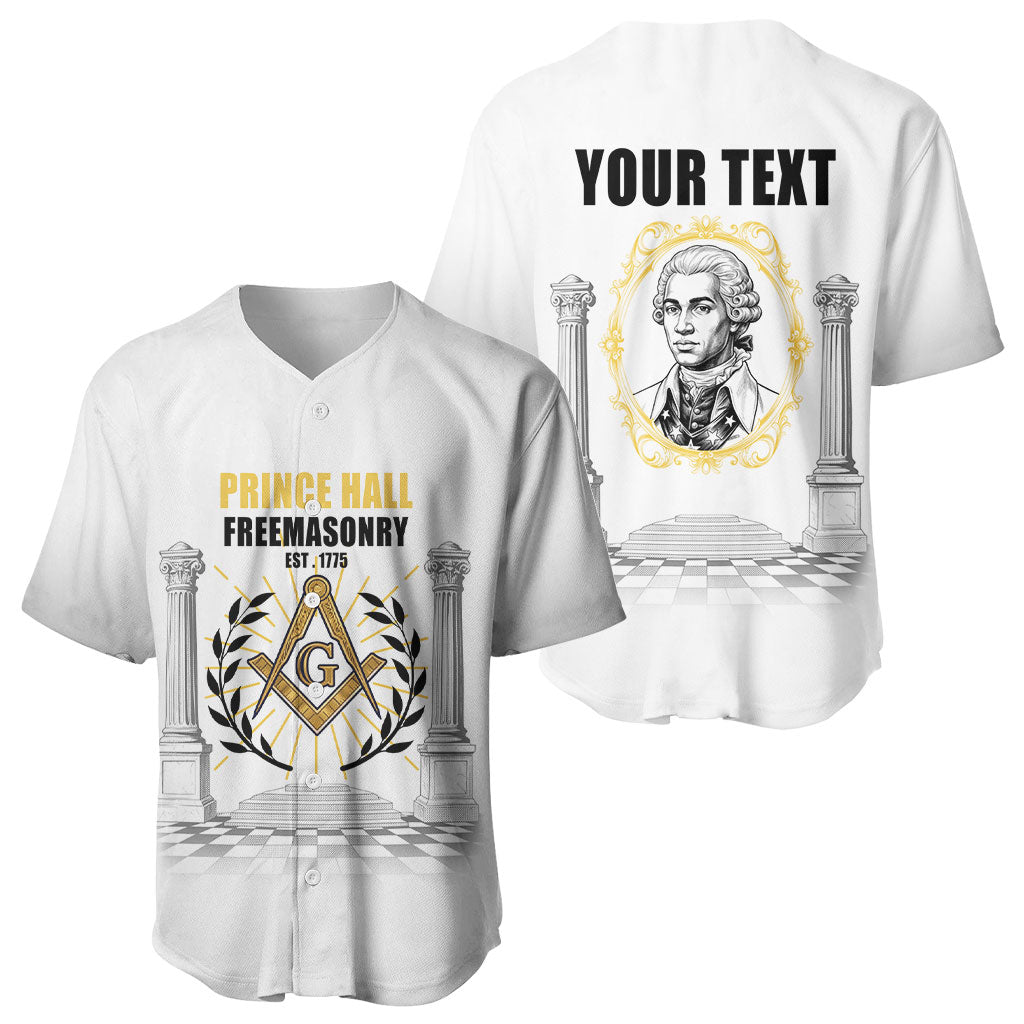Personalized Prince Hall Freemasonry Baseball Jersey Masonic Square And Compass Vintage Gold Pillar Illustration