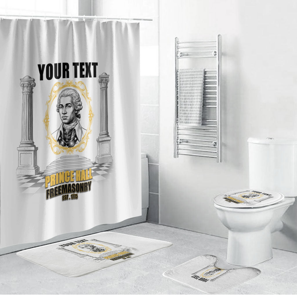 Personalized Prince Hall Freemasonry Bathroom Set Masonic Square And Compass Vintage Gold Pillar Illustration