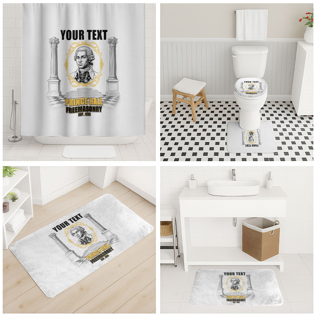 Personalized Prince Hall Freemasonry Bathroom Set Masonic Square And Compass Vintage Gold Pillar Illustration