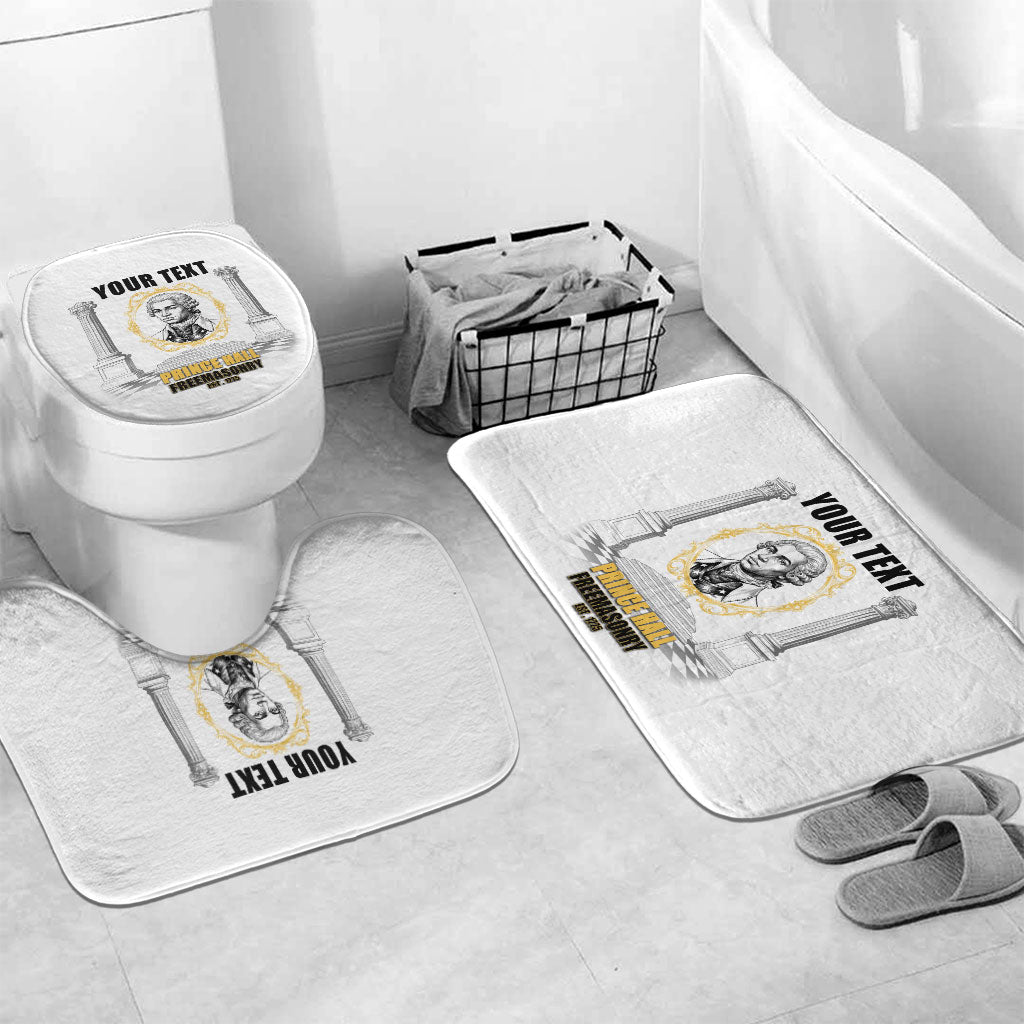 Personalized Prince Hall Freemasonry Bathroom Set Masonic Square And Compass Vintage Gold Pillar Illustration